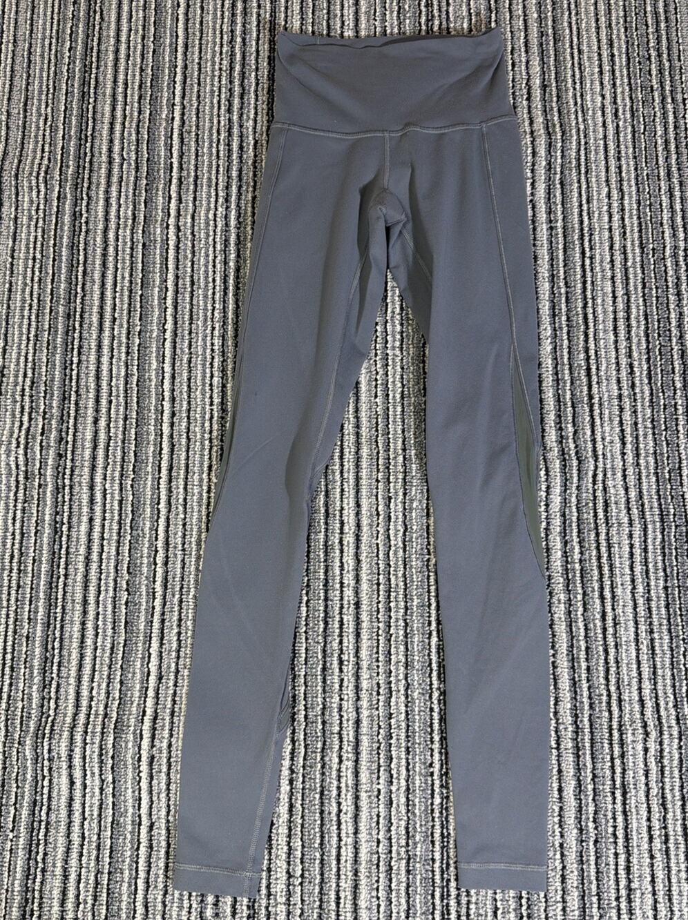 Lululemon Leggings Womens 4 Long Gray Mid Rise Mesh Panel Pockets Yoga Gym